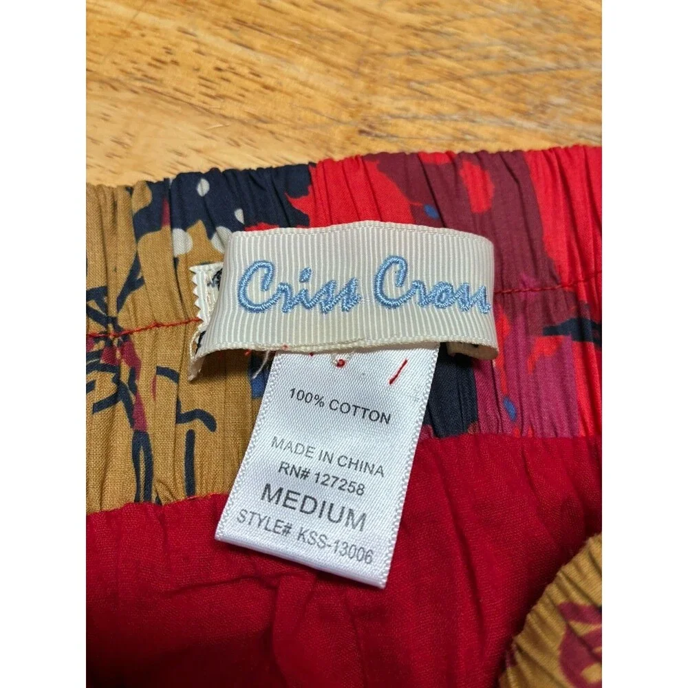 Criss Cross Bold Artsy Abstract Summer Floral Cotton Mini Skirt Size M
